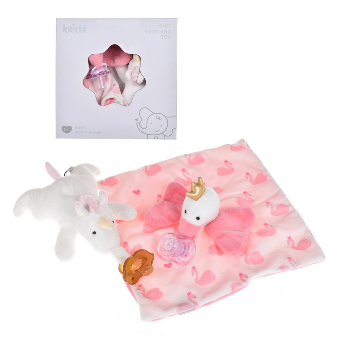 Set De Regalo Para Recien Nacido Tuto Cisne Plush Con Chupete Y Peluche Unicornio