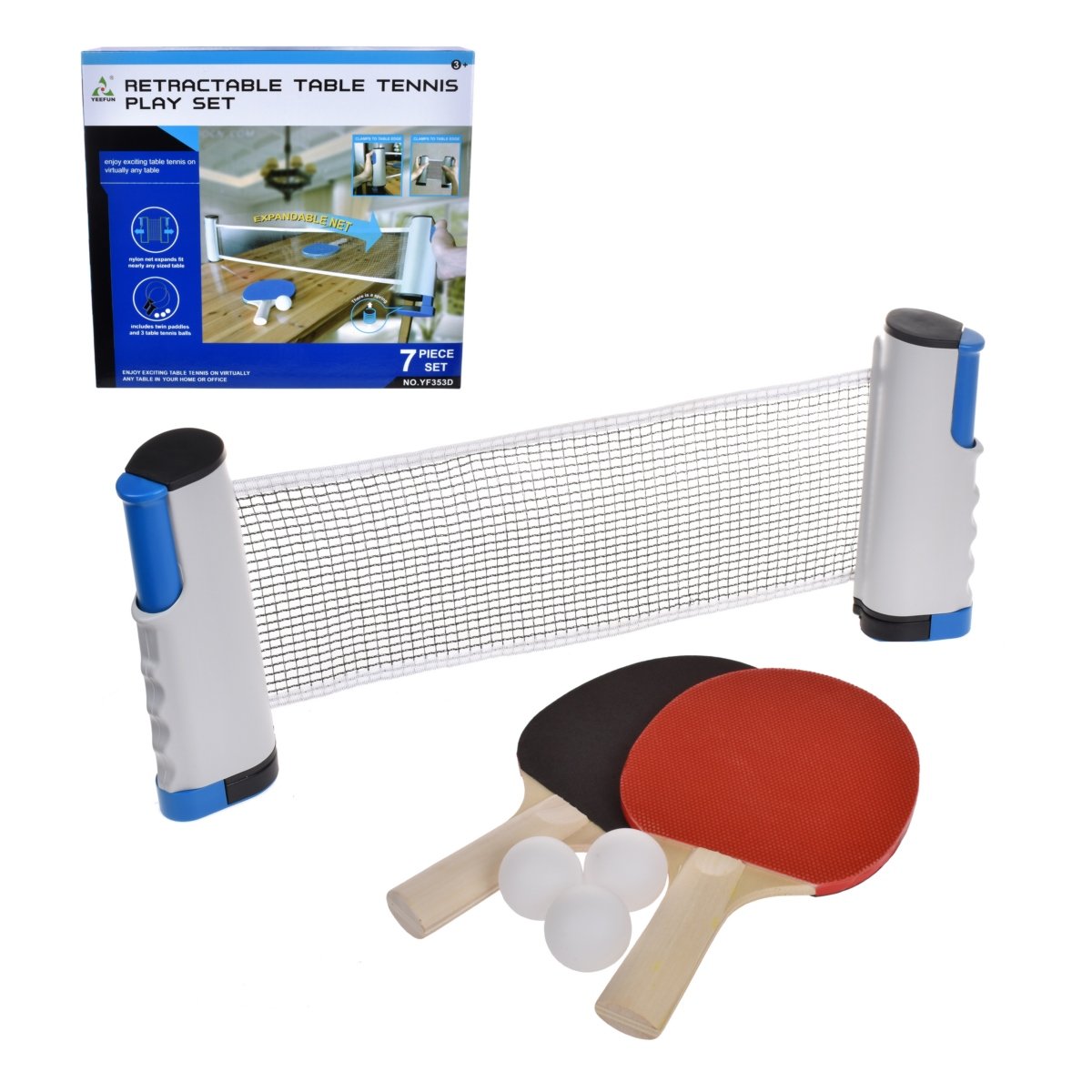 Set De Ping Pong Portátil Expandible Hasta 150 Cms Con 2 Paletas Y 3 Pelotas
