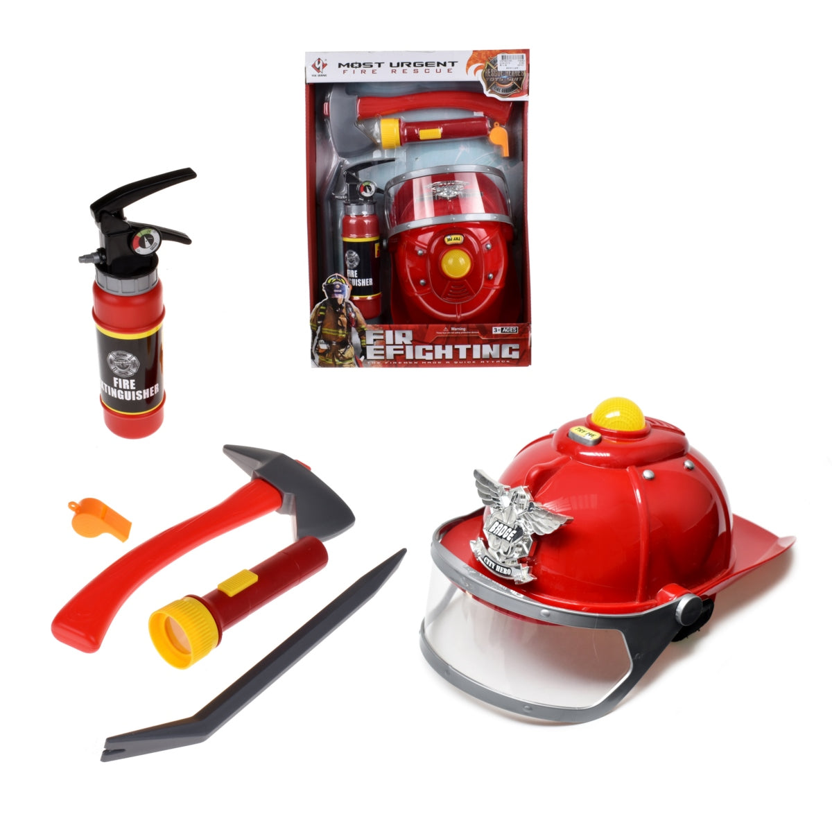 Set De Bombero Con Casco Con Luces Y Sonido