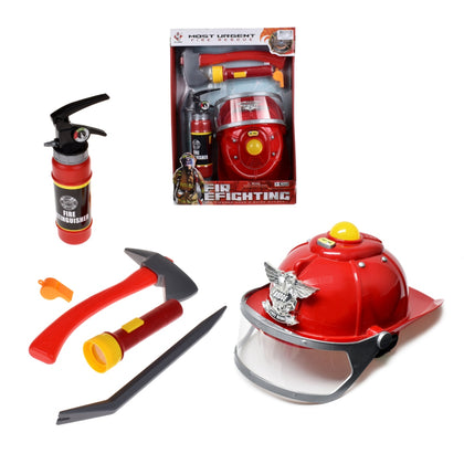 Set De Bombero Con Casco Con Luces Y Sonido