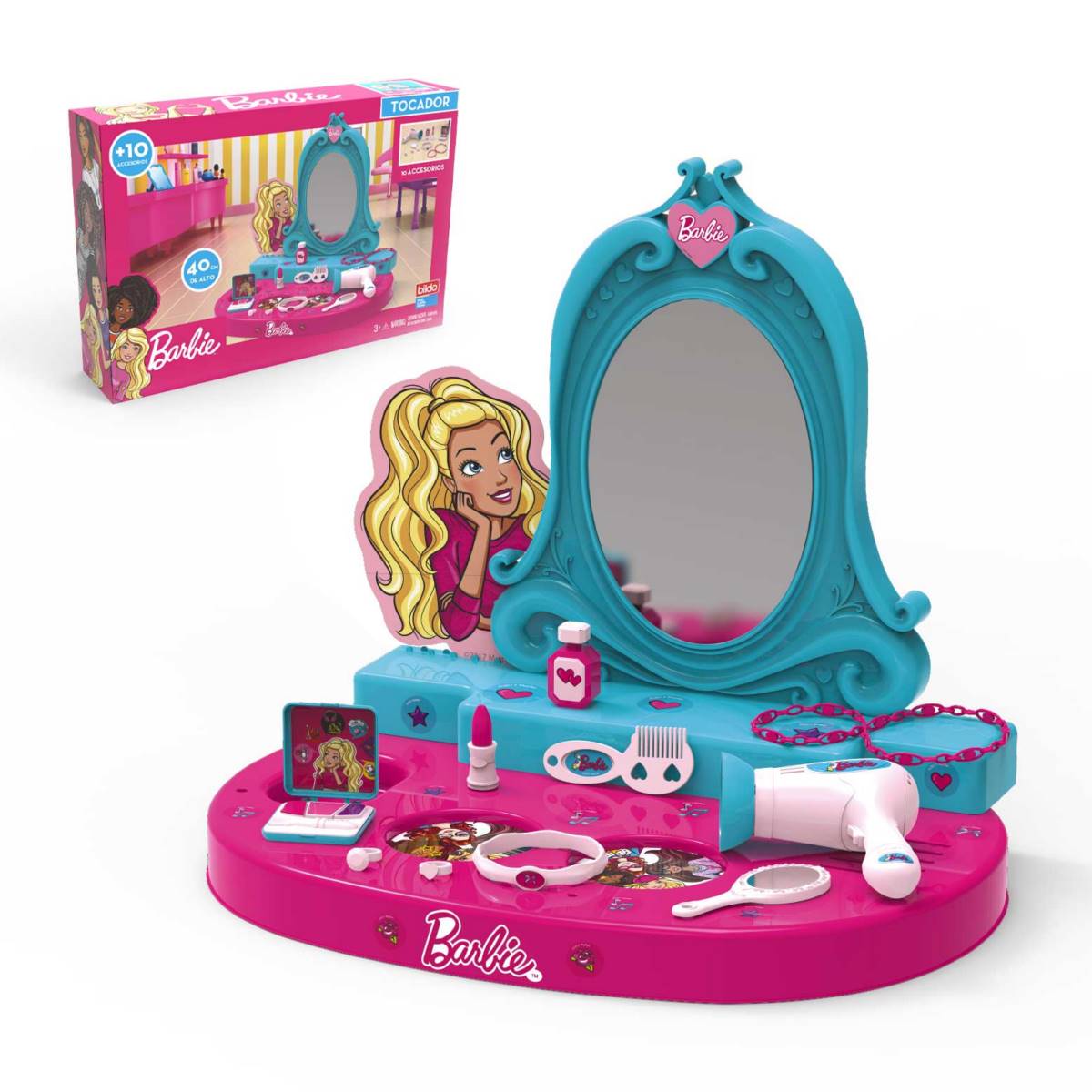 Tocador De Sobremesa Con 10 Accesorios Barbie