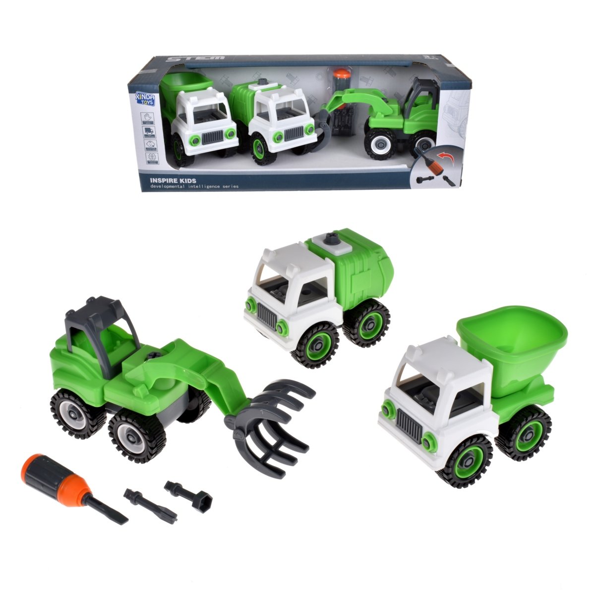 Pack 3 Vehiculos Reciclaje De 11 Cms Desarmables