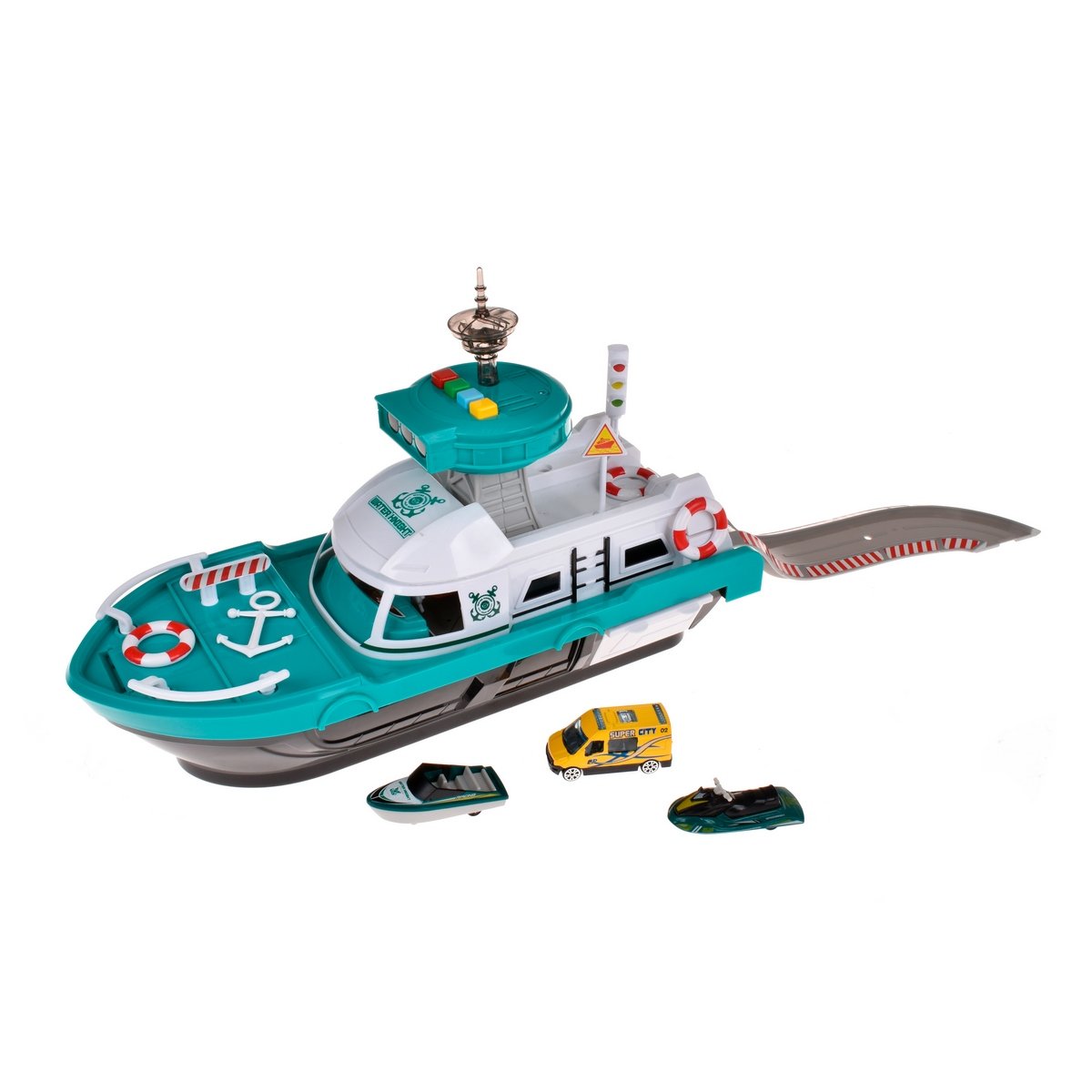 Lancha De Rescate De 40 Cms Con Luz, Sonido Y 3 Vehiculos