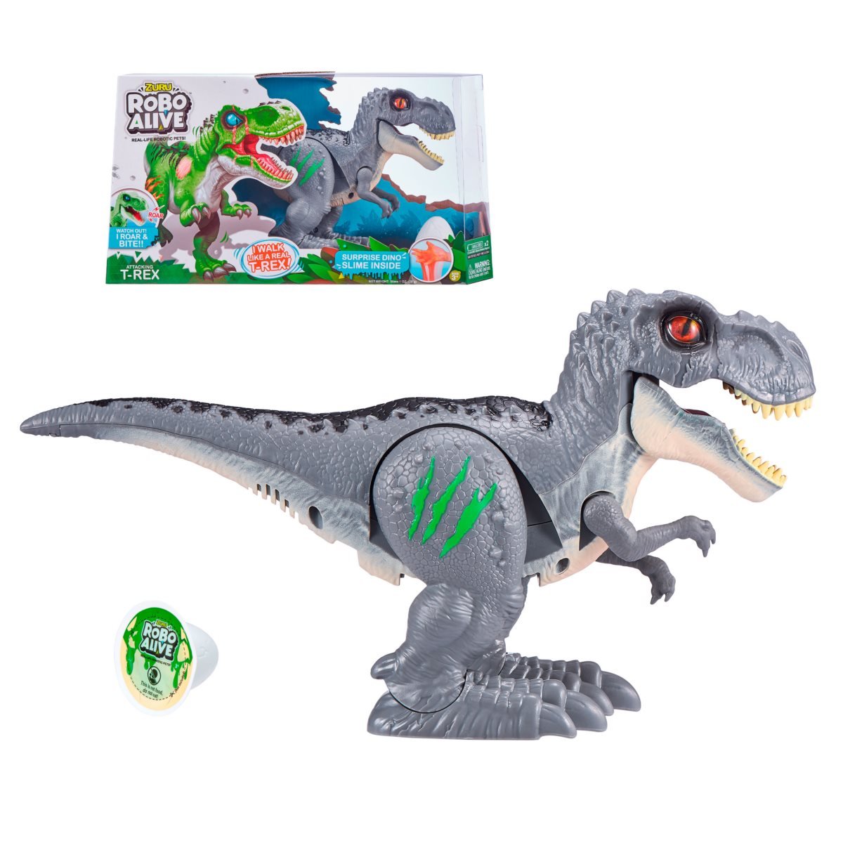 Dinosaurio T-Rex Que Camina Con Slime Robo Alive Zuru - Gris