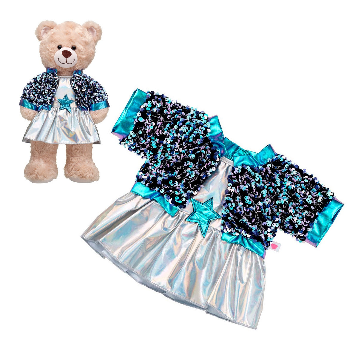 Vestido Plateado Con Lentejuelas Honey Girls Build-A-Bear Categoría: Ropa Build-a-Bear Tipo producto:  Accesorios para muñecas y muñecos de acción