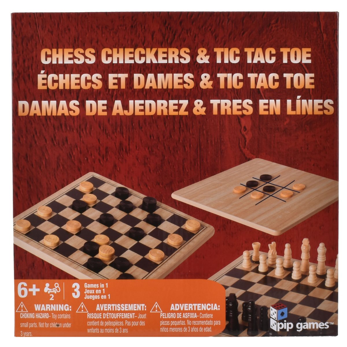 Juego De Mesa 3 En 1 De Madera: Ajedrez, Damas Y Gato