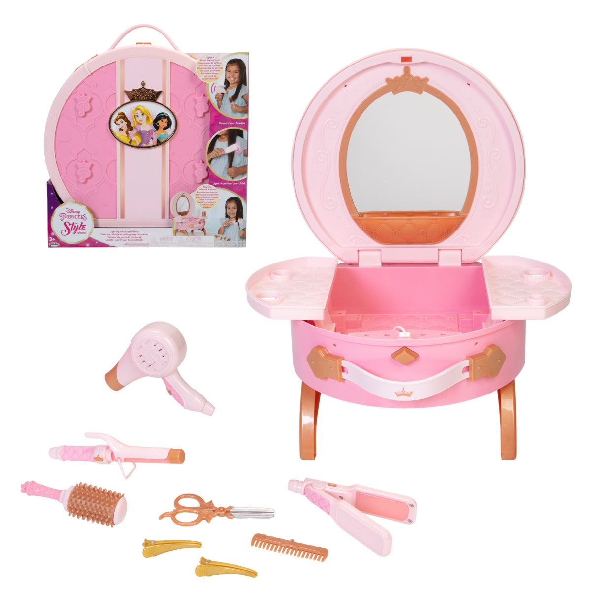 Tocador De Belleza De Viaje Con Accesorios Princesas Disney Categoría: Cosméticos y belleza Tipo producto:  Juguetes de profesiones y roles