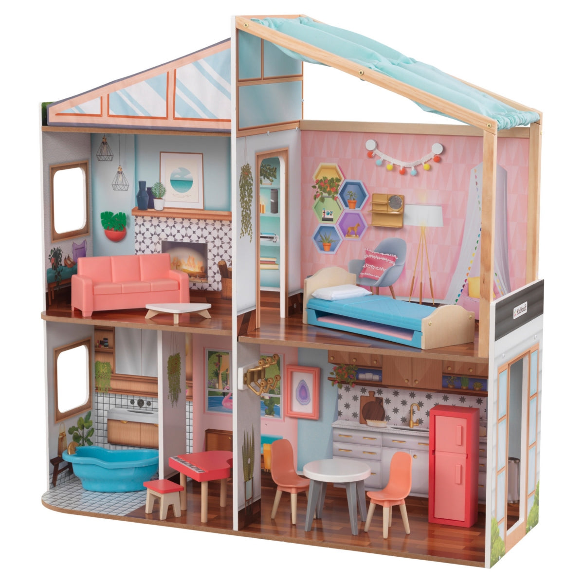 Casa Muñecas Diseñada Por Mi De Madera De 2 Pisos, 4 Piezas Y Accesorios Para Muñecas Tipo Barbie