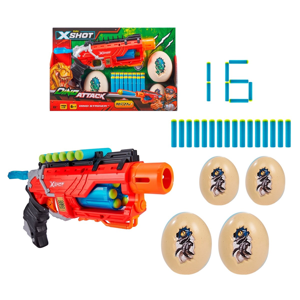 Lanza Dardos Dino Attack Dino Striker  Con 16 Dardos Y 2 Huevos X-Shot