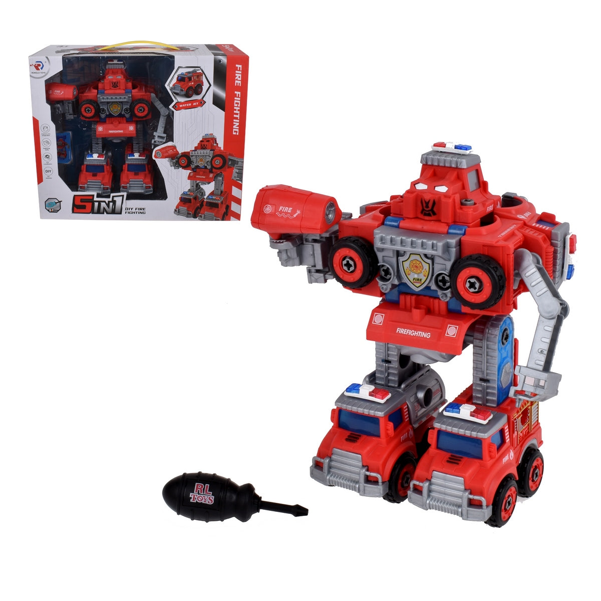 Carro Bombero 5 En 1 Transformable Y Armable Con Destornillador