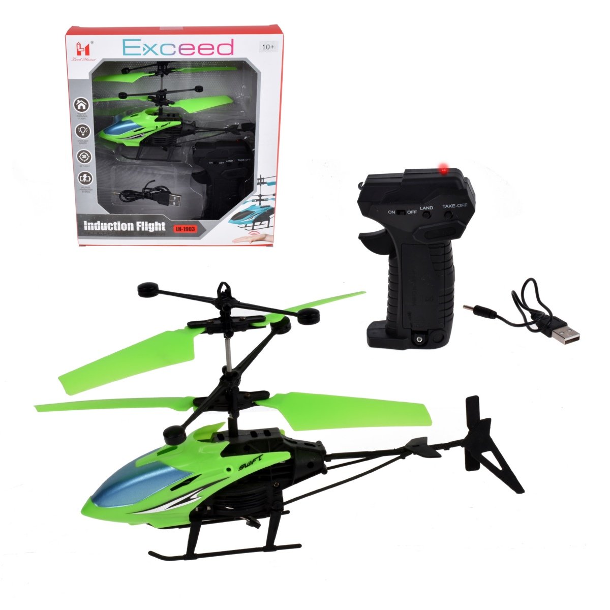 Helicoptero Radio Controlado 17 Cms Con Pilas Recargables - Verde