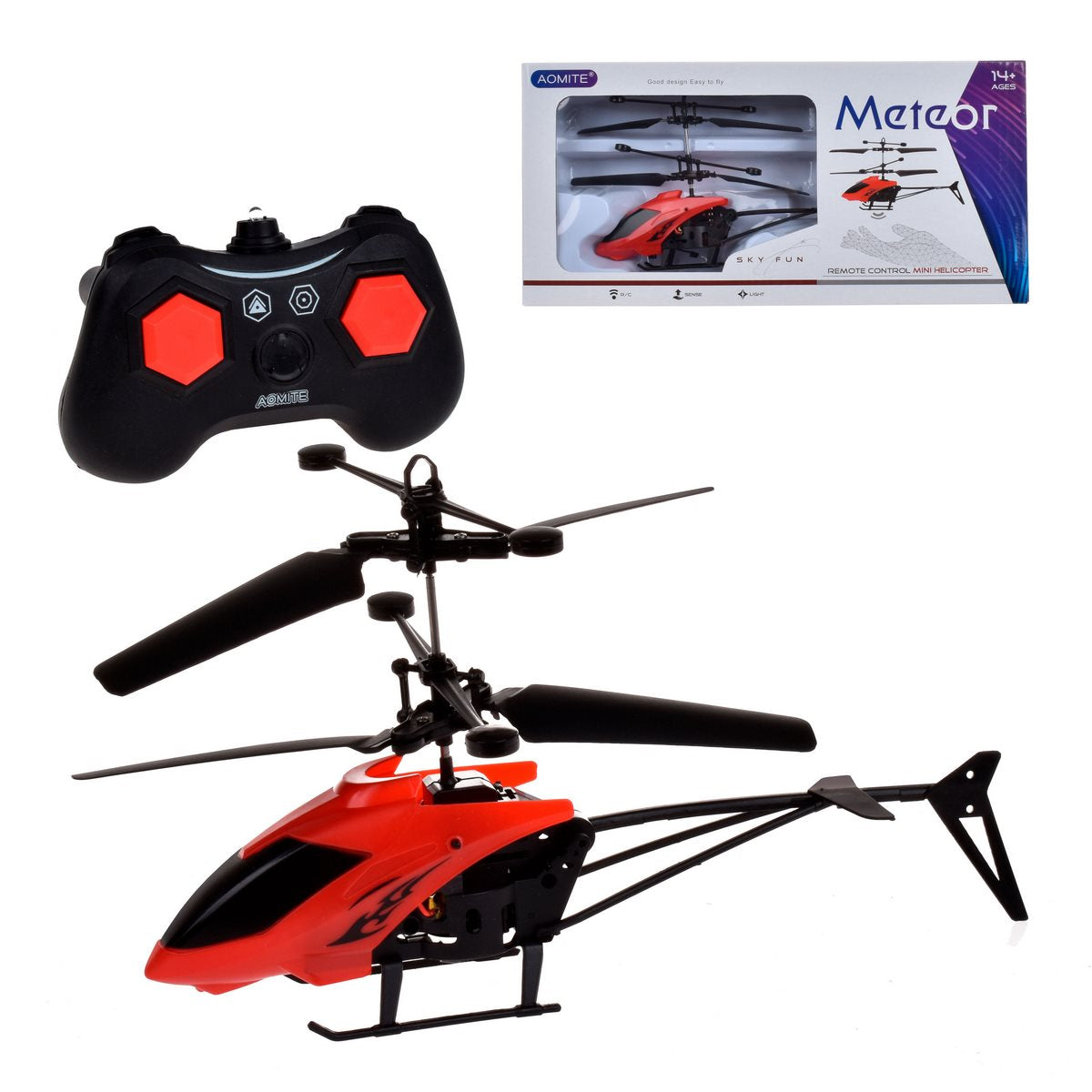 Helicoptero 2 En 1 Control Mano Y Radio Controlado Con Pilas Recargables De 20 Cms - Rojo