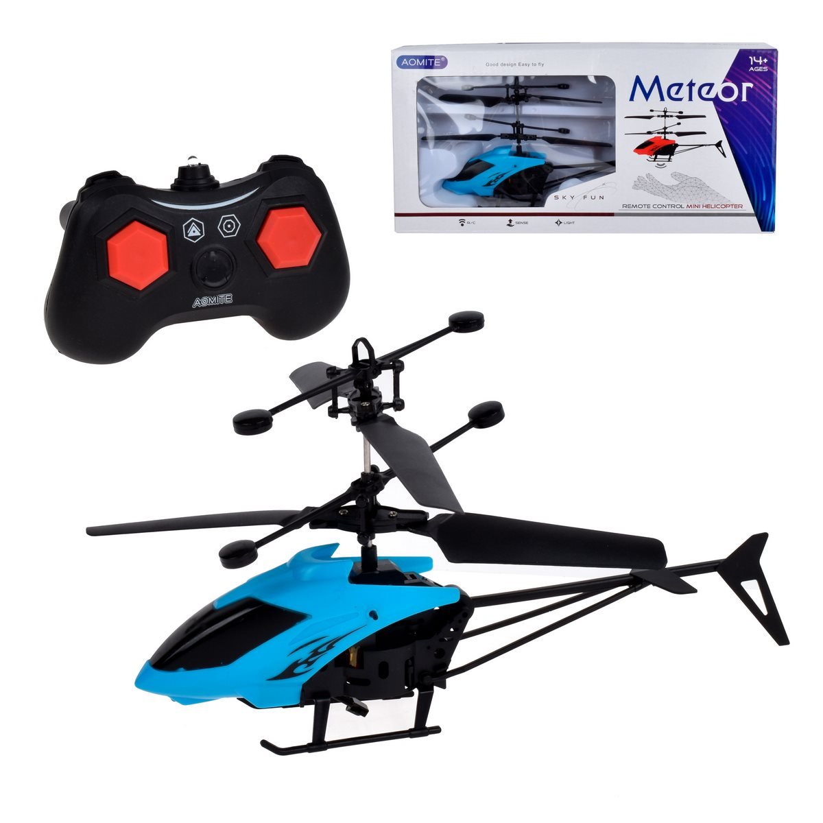 Helicoptero 2 En 1 Control Mano Y Radio Controlado Con Pilas Recargables De 20 Cms - Celeste
