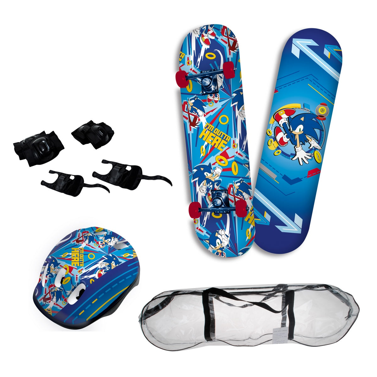 Set Skateboard Con Casco Y Protecciones En Bolso Sonic