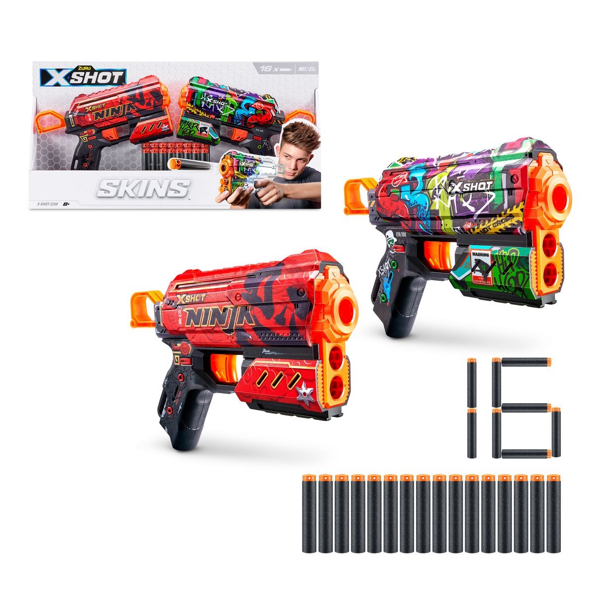 Pack 2 Lanza Dardos Flux Skins Con 16 Dardos X-Shot Categoría: Lanzadores dardos - agua y más Tipo producto:  Armas y artilugios de juguete
