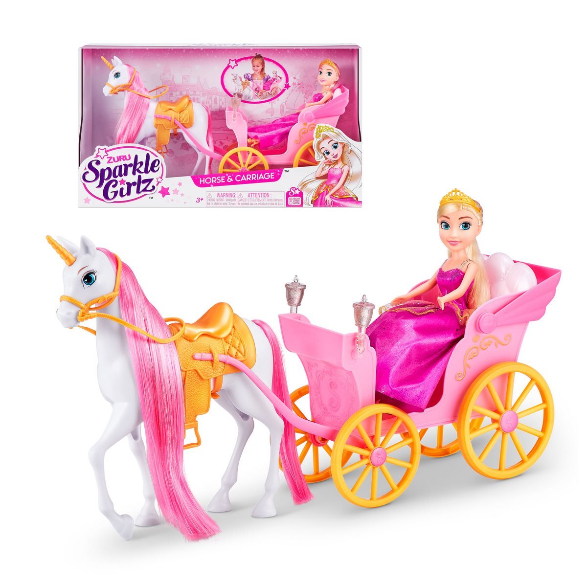 Muñeca Princesa De 27 Cms Con Carruaje Y Caballo Unicornio Sparkle Girlz Categoría: Playsets muñecas Tipo producto:  Muñecas