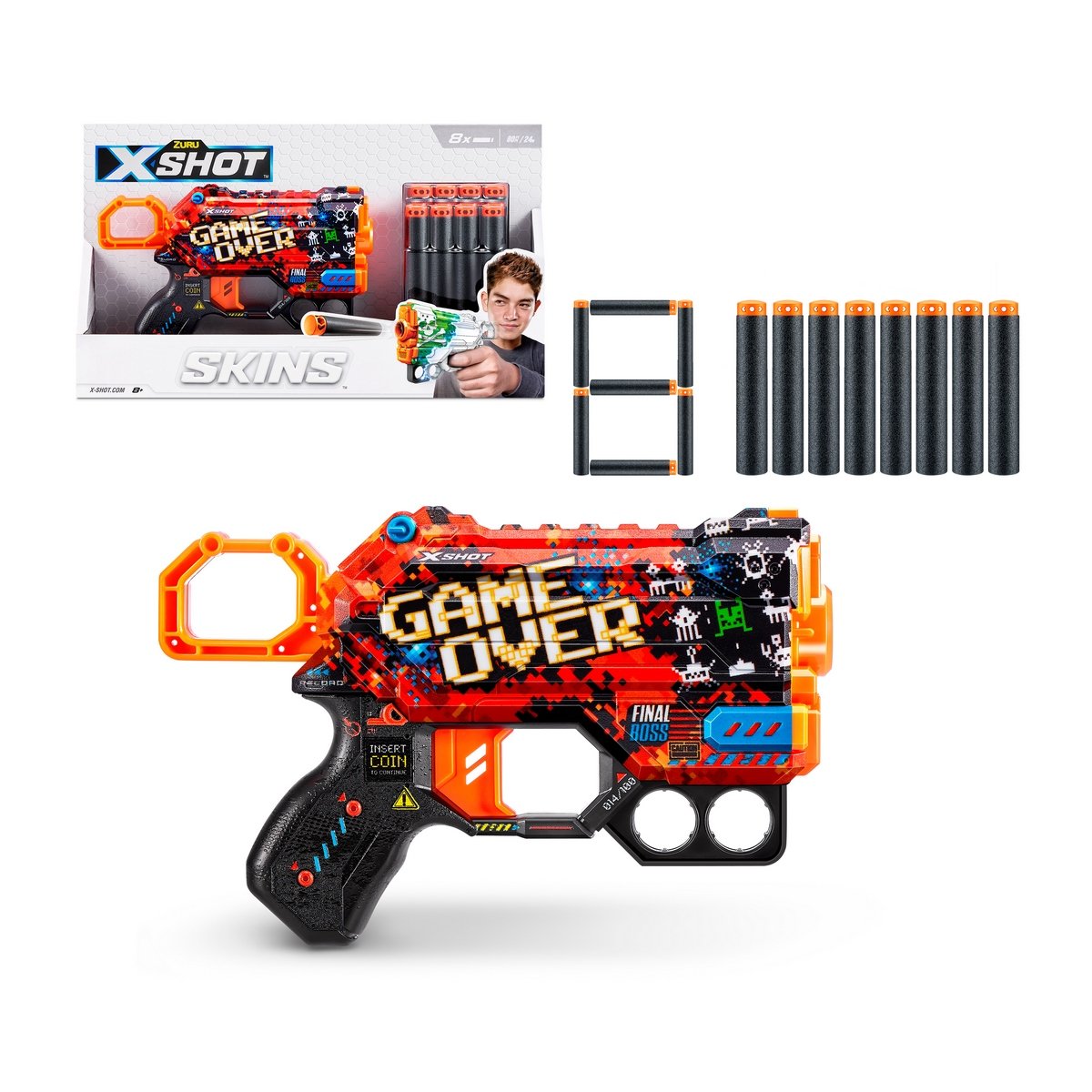 Lanza Dardos Menace Skins Con 8 Dardos X-Shot - Game Over