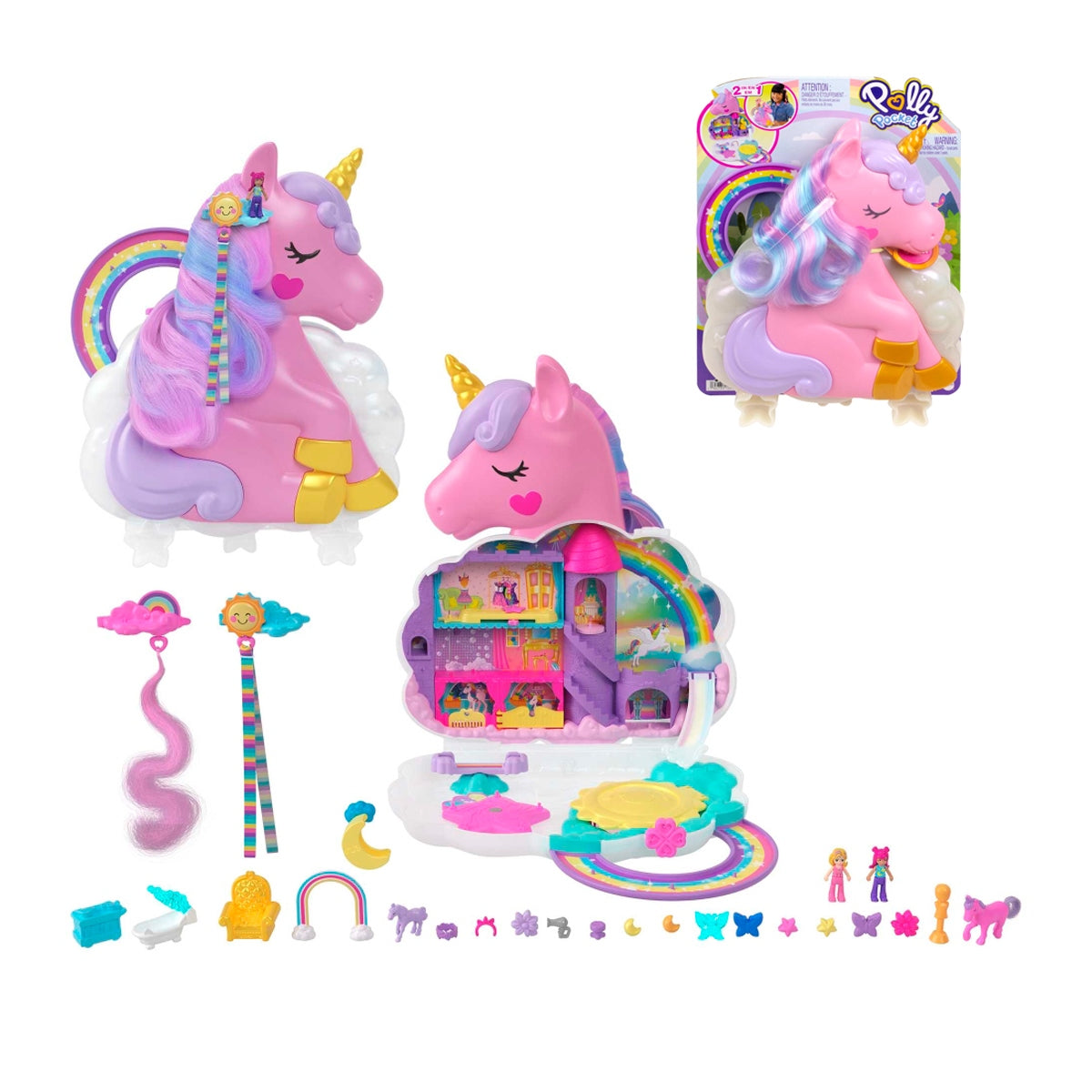 Polly Pocket Set De Juego Unicornio Con Salón Arcoíris