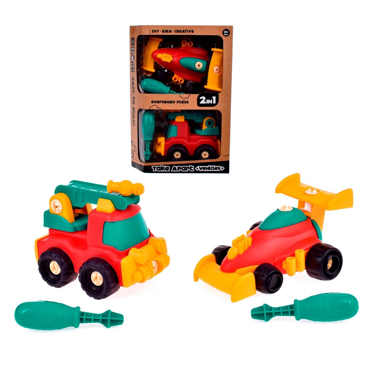 Pack 2 Vehiculos Armables Con Destornillador - Rojo Rojo