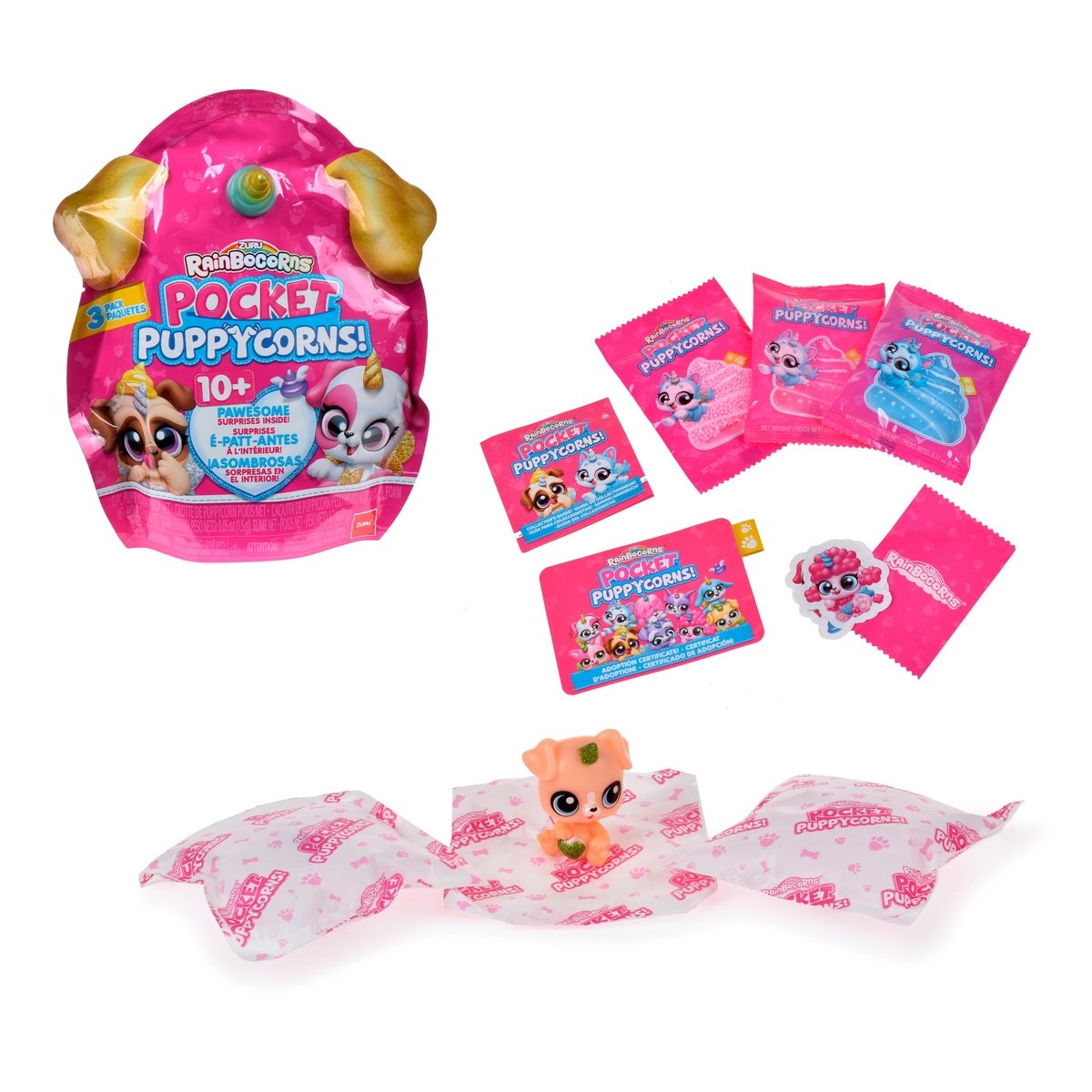 Pack Sorpresa 3 Figuras Puppycorns Y Accesorios  Rainbocorns Zuru - Dorado-Verde
