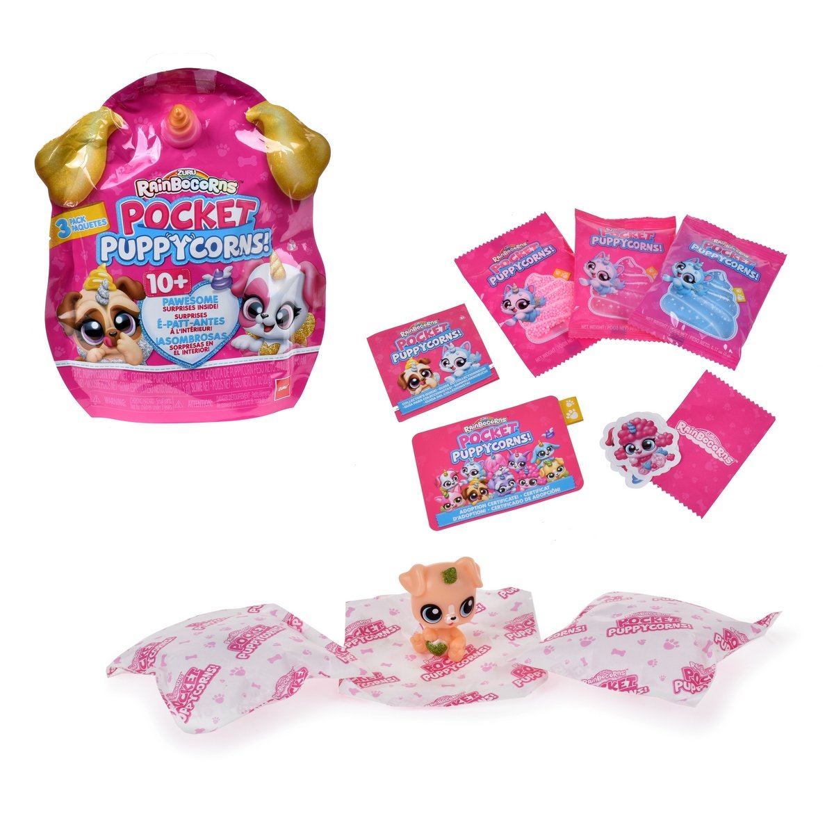 Pack Sorpresa 3 Figuras Puppycorns Y Accesorios  Rainbocorns Zuru - Dorado-Rosado