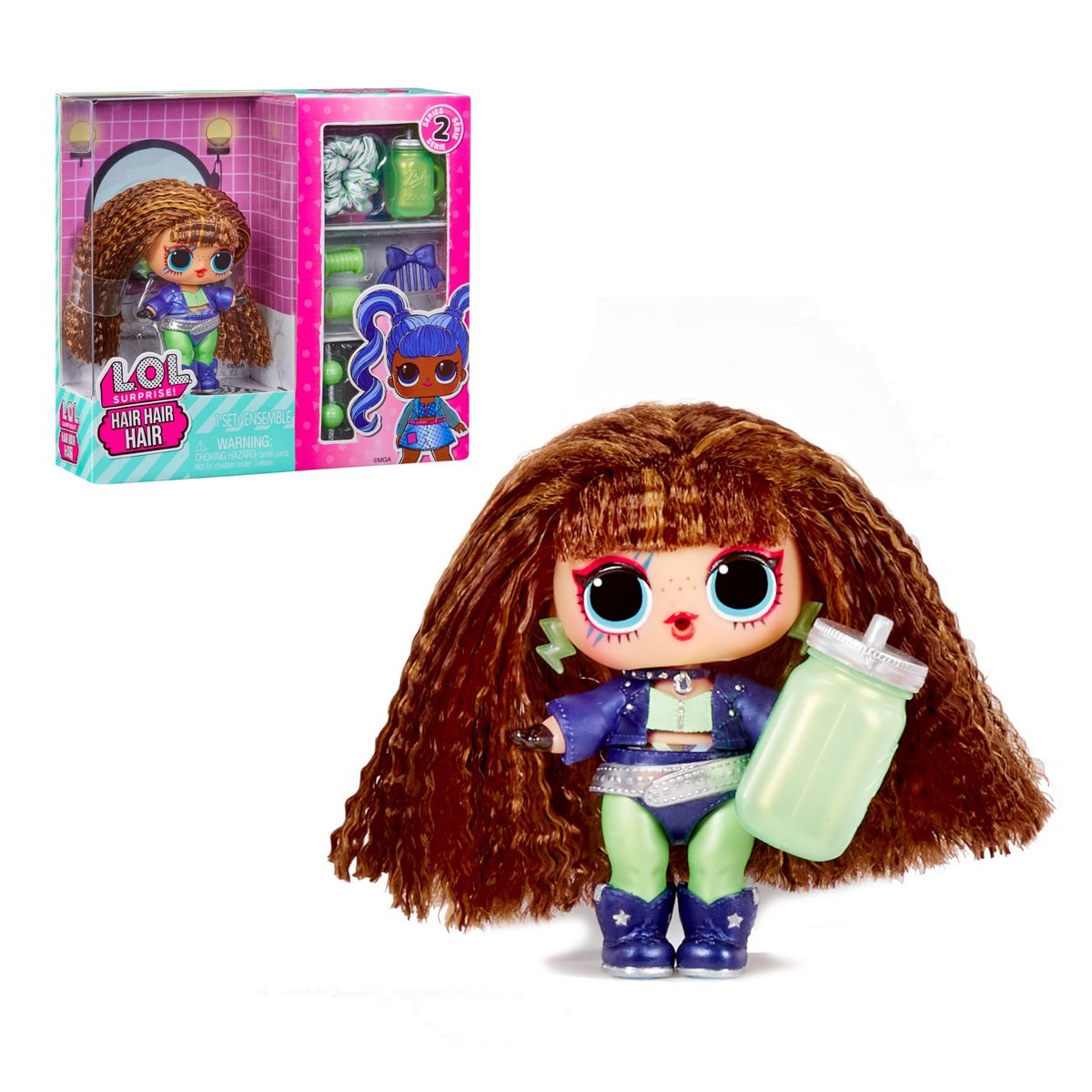 Muñeca Lol Hair Hair Hair 8 Cms Con Accesorios - Castaño