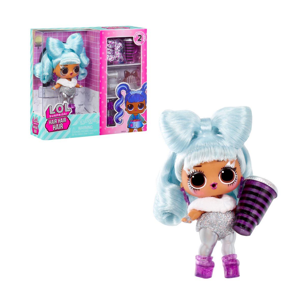 Muñeca Lol Hair Hair Hair 8 Cms Con Accesorios - Celeste
