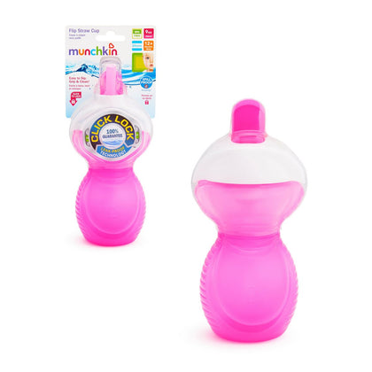 Vaso Antiderrame C/Bombilla Flip Click & Lock 260Ml Munchkin - Rosado