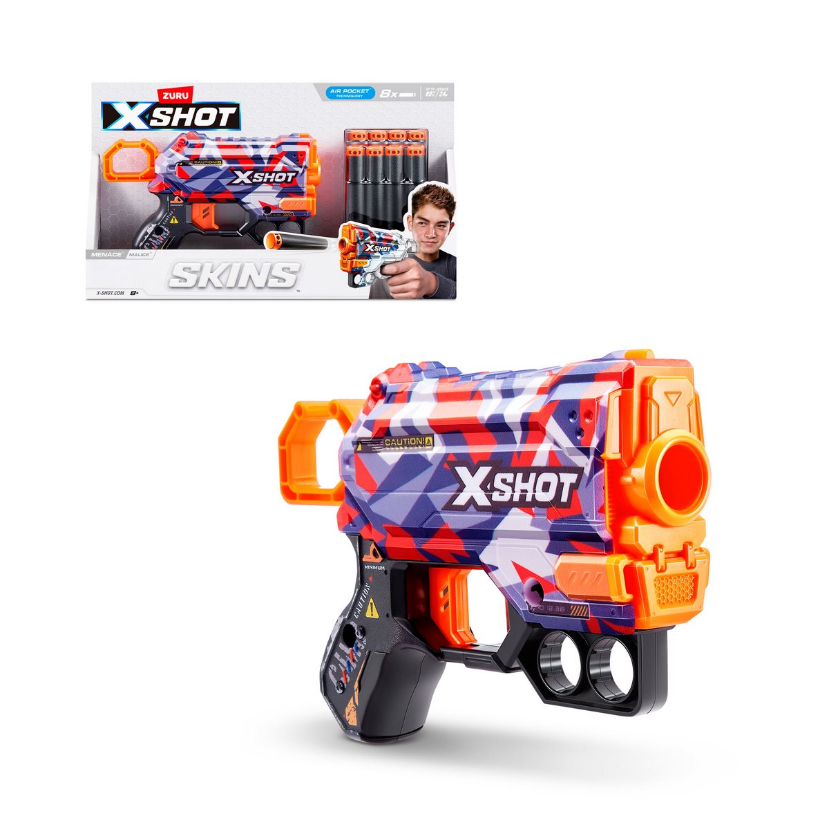 Lanza Dardos Menace Skins Con 8 Dardos X-Shot - Malice Categoría: Lanzadores dardos - agua y más Tipo producto:  Armas y artilugios de juguete