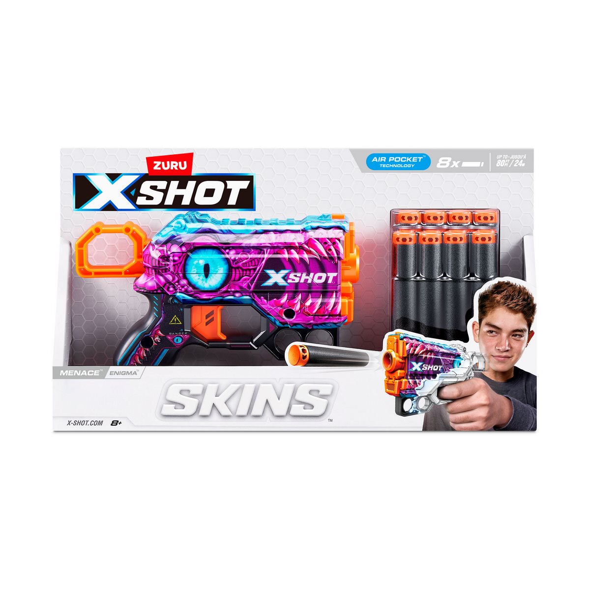 Lanza Dardos Menace Skins Con 8 Dardos X-Shot - Enigma