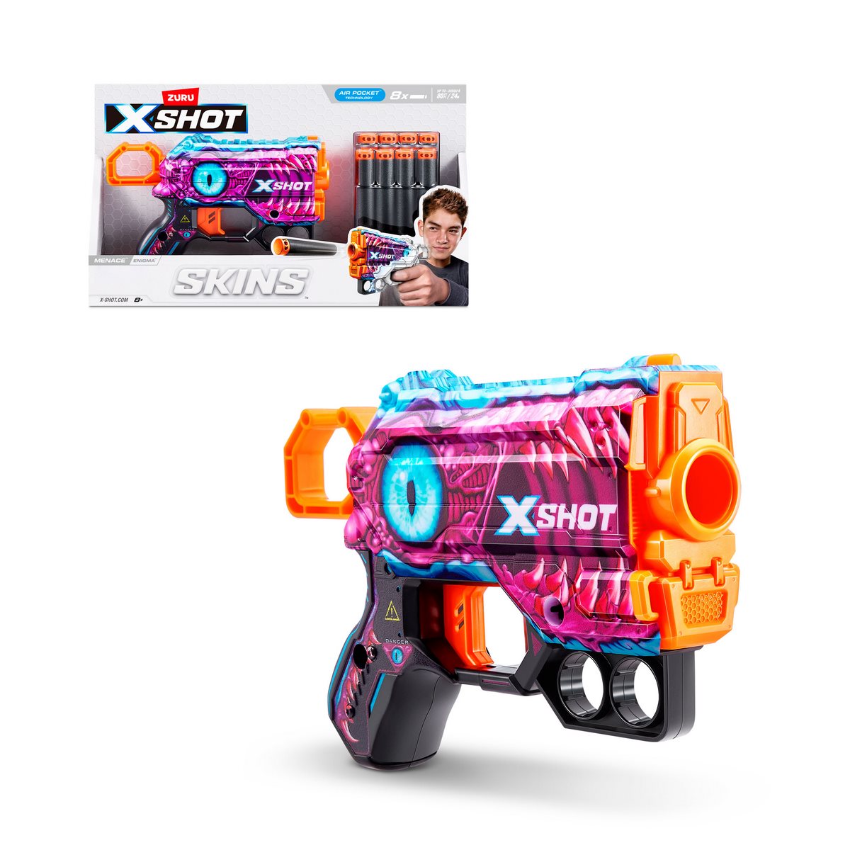 Lanza Dardos Menace Skins Con 8 Dardos X-Shot - Enigma Categoría: Lanzadores dardos - agua y más Tipo producto:  Armas y artilugios de juguete