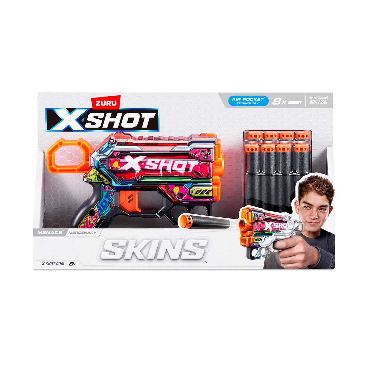 Lanza Dardos Menace Skins Con 8 Dardos X-Shot - Mercenary