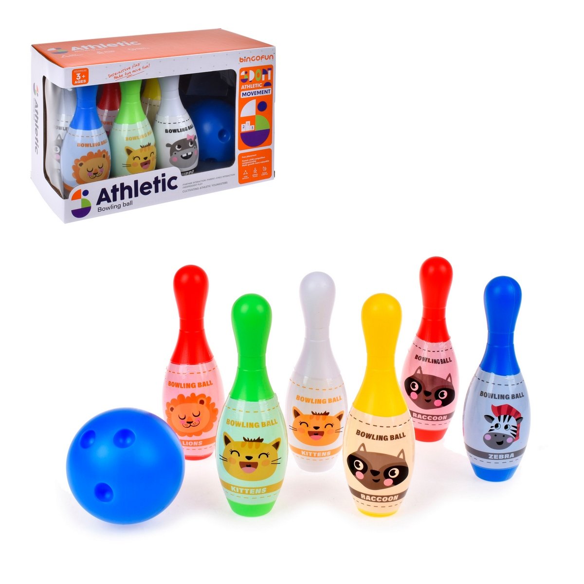 Bowling De 6 Pinos Con Pelota Diseño De Animales