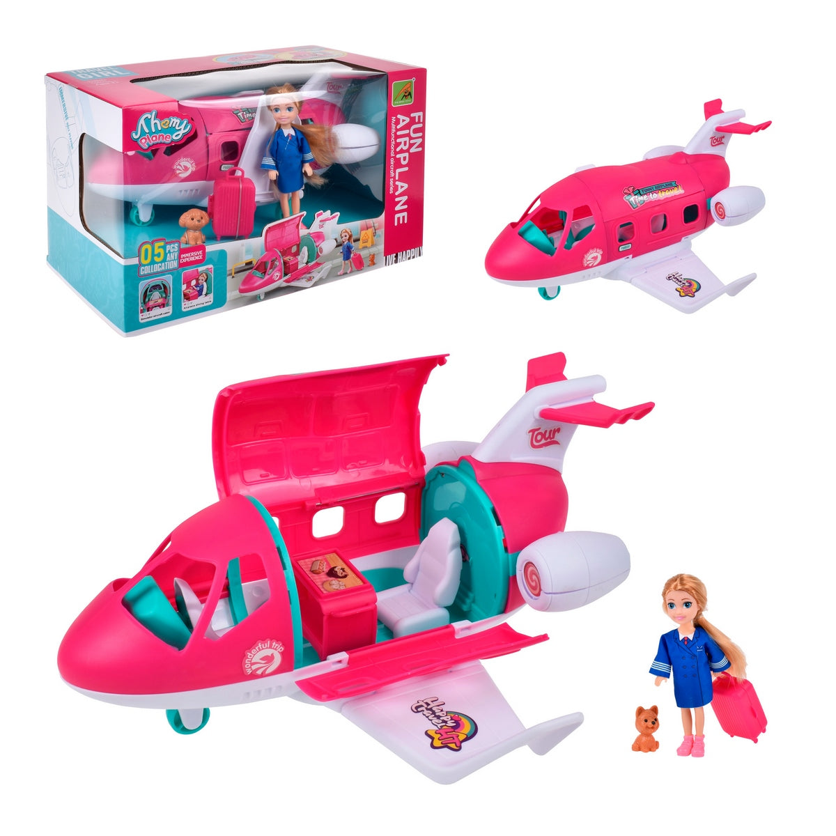 Playset Avion Con Muñeca Y Mascota Y Accesorios