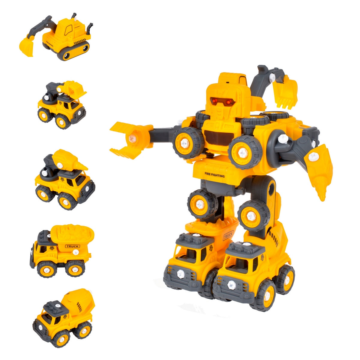 Playset 5 En 1 Vehiculos De Construccion Armables En Robot Con Luz Y Sonido Categoría: Vehículos Tipo producto:  Coches de juguete