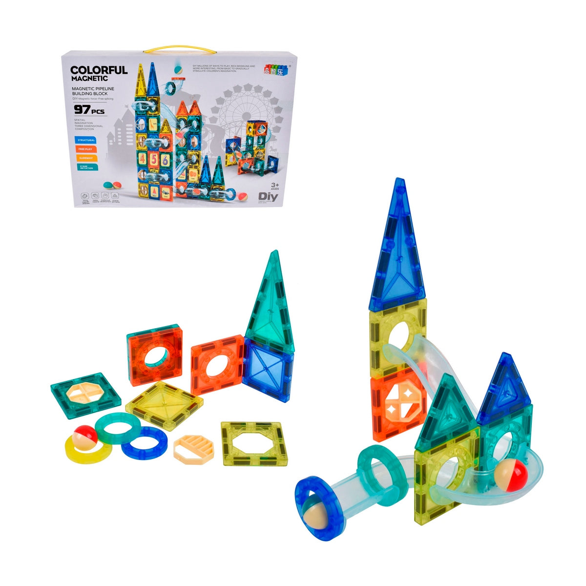 Bloques Magneticos De 97 Piezas Y Tobogan