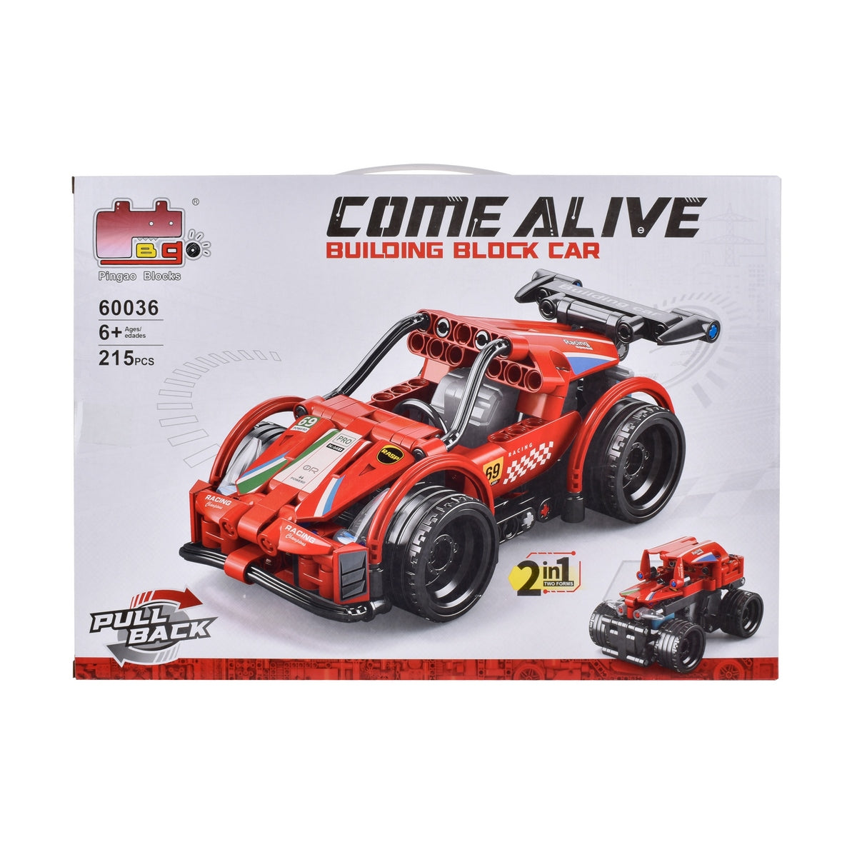 Auto 2 En 1 Armable De Bloques Pullback De 215 Piezas