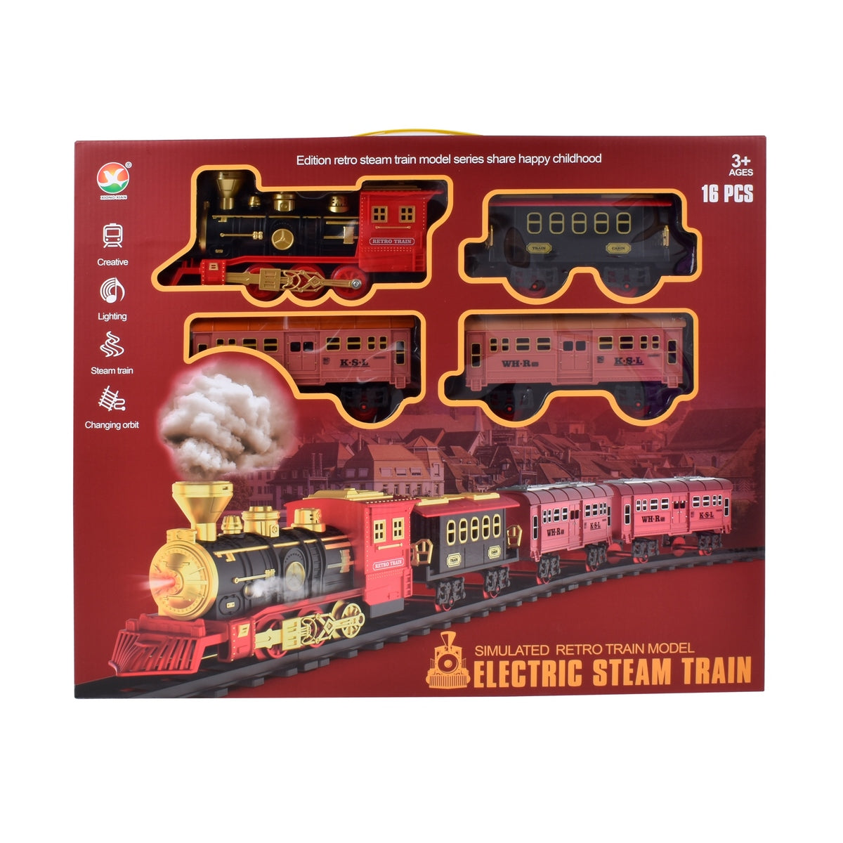 Tren Retro Eléctrico Con Sonido Y Luces Y 3 Vagones Y 16 Piezas Con Pilas Recargables
