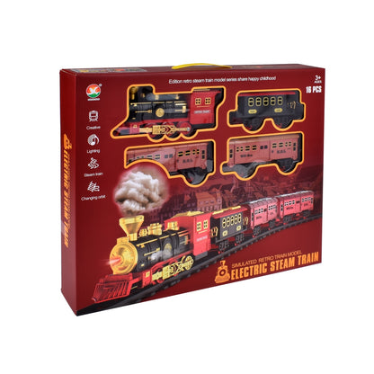 Tren Retro Eléctrico Con Sonido Y Luces Y 3 Vagones Y 16 Piezas Con Pilas Recargables
