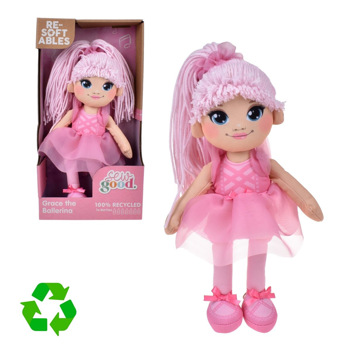 Muñeca De Trapo De Material Reciclado De 30 Cm Resoftables - Bailarina
