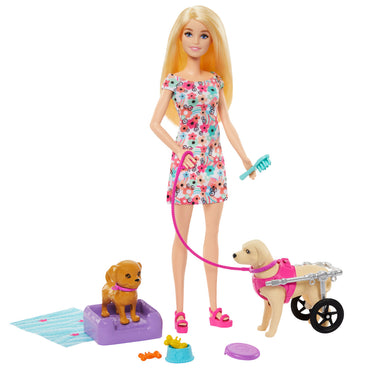 Barbie Set De Juego Paseo De Perrito Con Silla De Ruedas