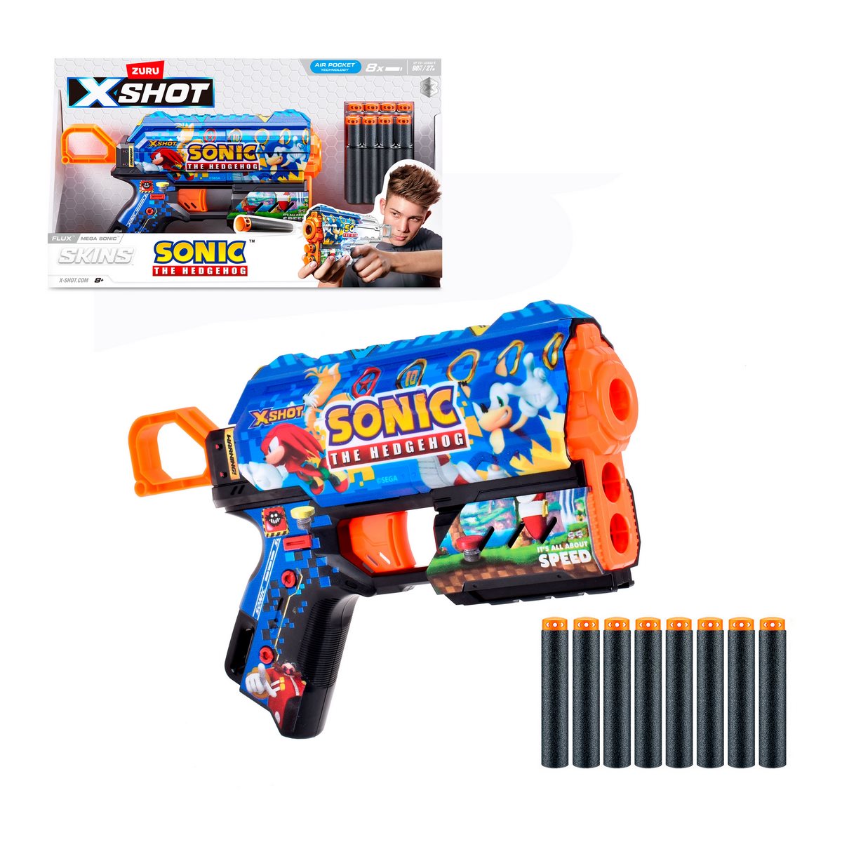 Lanza Dardos Flux Skins Sonic Con 8 Dardos X-Shot - Mega Sonic Categoría: Lanzadores dardos - agua y más Tipo producto:  Armas y artilugios de juguete