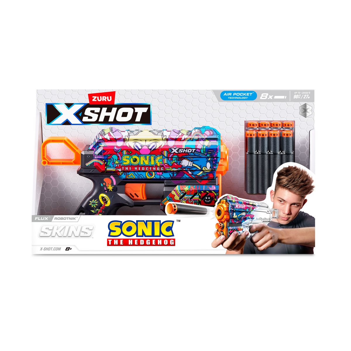 Lanza Dardos Flux Skins Sonic Con 8 Dardos X-Shot - Robotnik