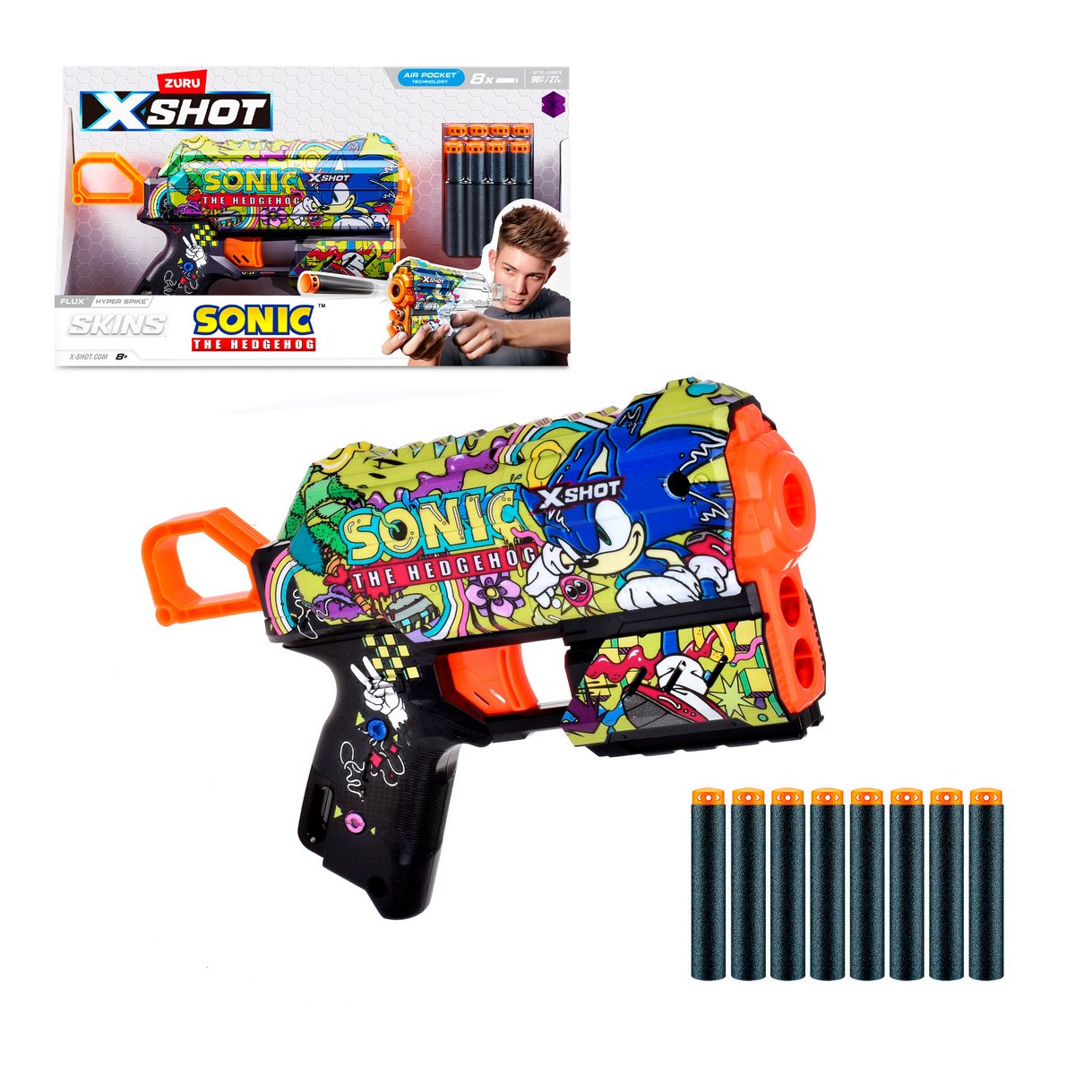 Lanza Dardos Flux Skins Sonic Con 8 Dardos X-Shot - Hyper Spike Categoría: Lanzadores dardos - agua y más Tipo producto:  Armas y artilugios de juguete