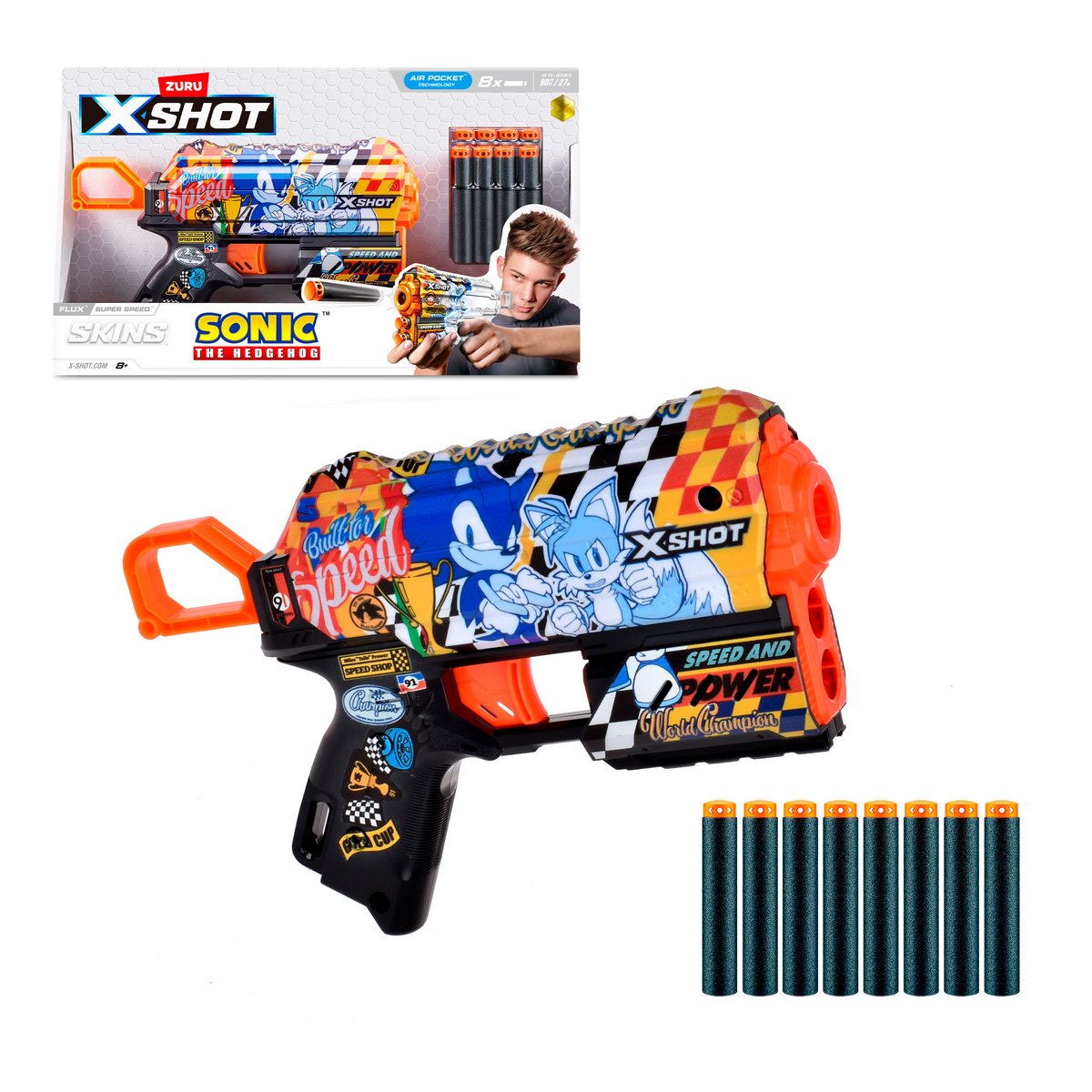 Lanza Dardos Flux Skins Sonic Con 8 Dardos X-Shot - Super Speed Categoría: Lanzadores dardos - agua y más Tipo producto:  Armas y artilugios de juguete