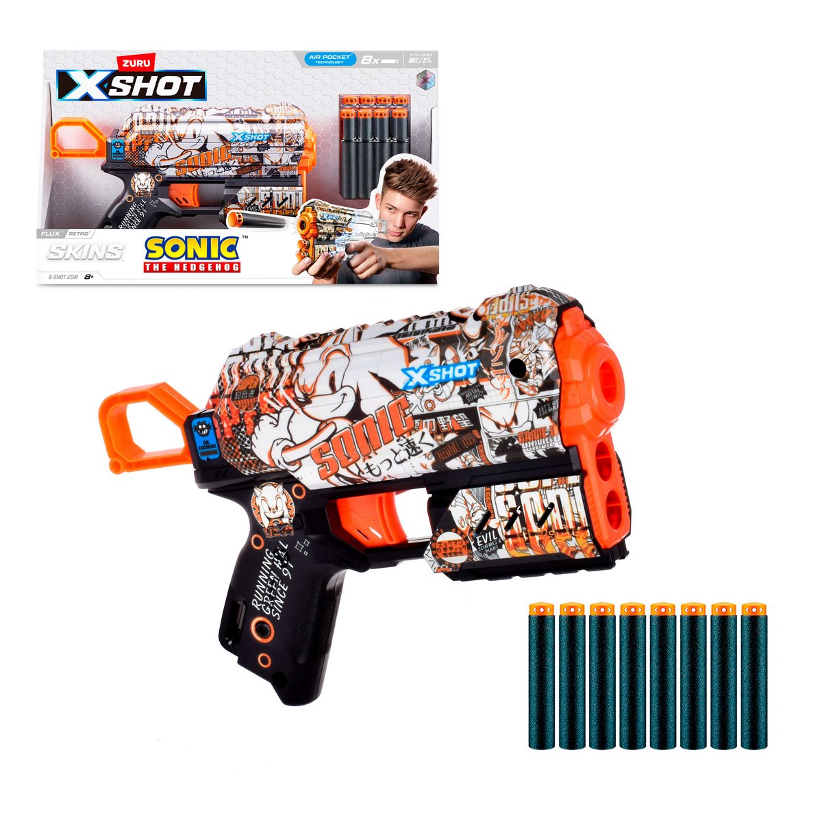 Lanza Dardos Flux Skins Sonic Con 8 Dardos X-Shot - Retro Categoría: Lanzadores dardos - agua y más Tipo producto:  Armas y artilugios de juguete