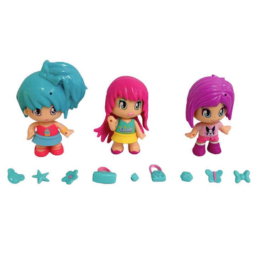 Pack 3 Muñecas En Tubo Pinypon - Cabello Azul