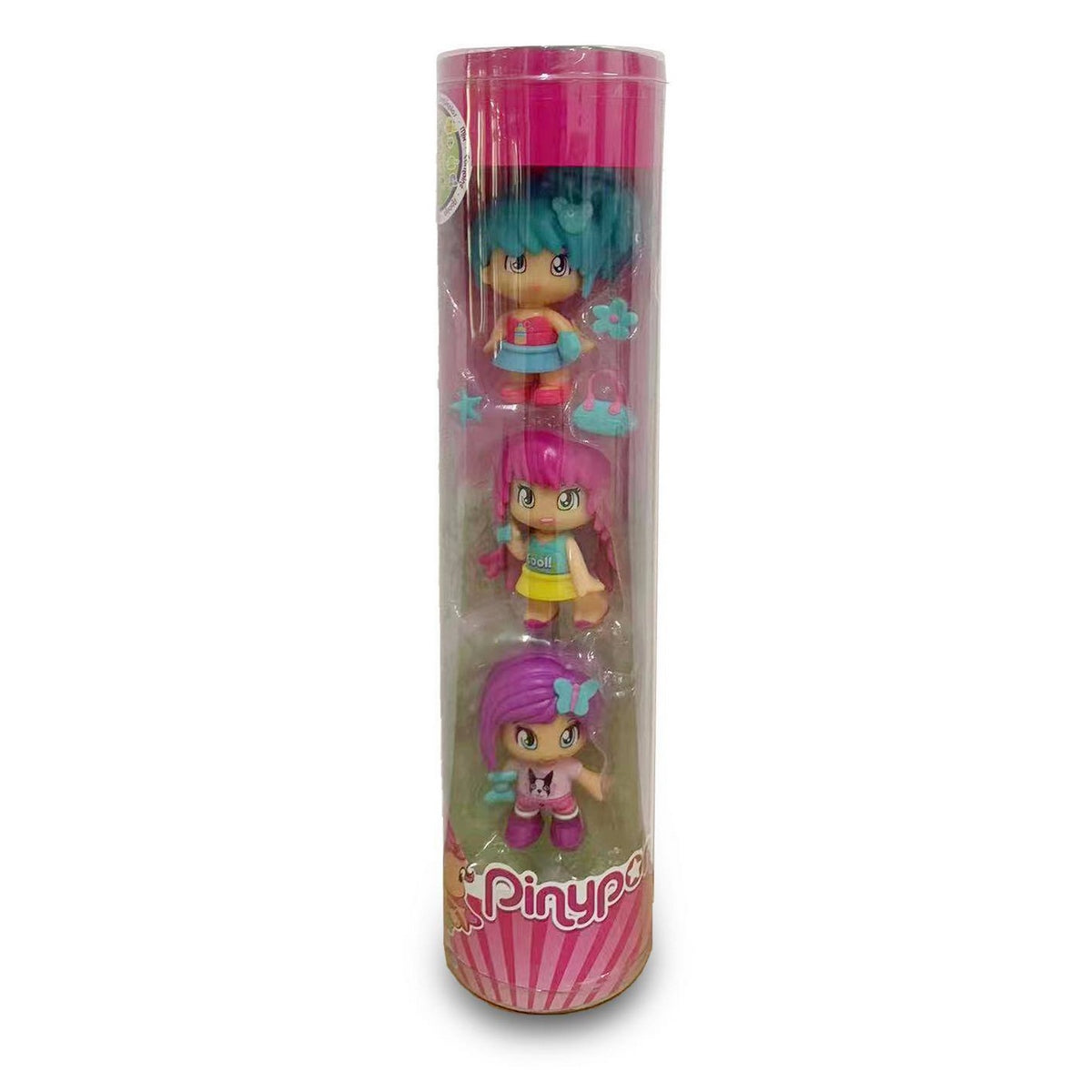 Pack 3 Muñecas En Tubo Pinypon - Cabello Azul