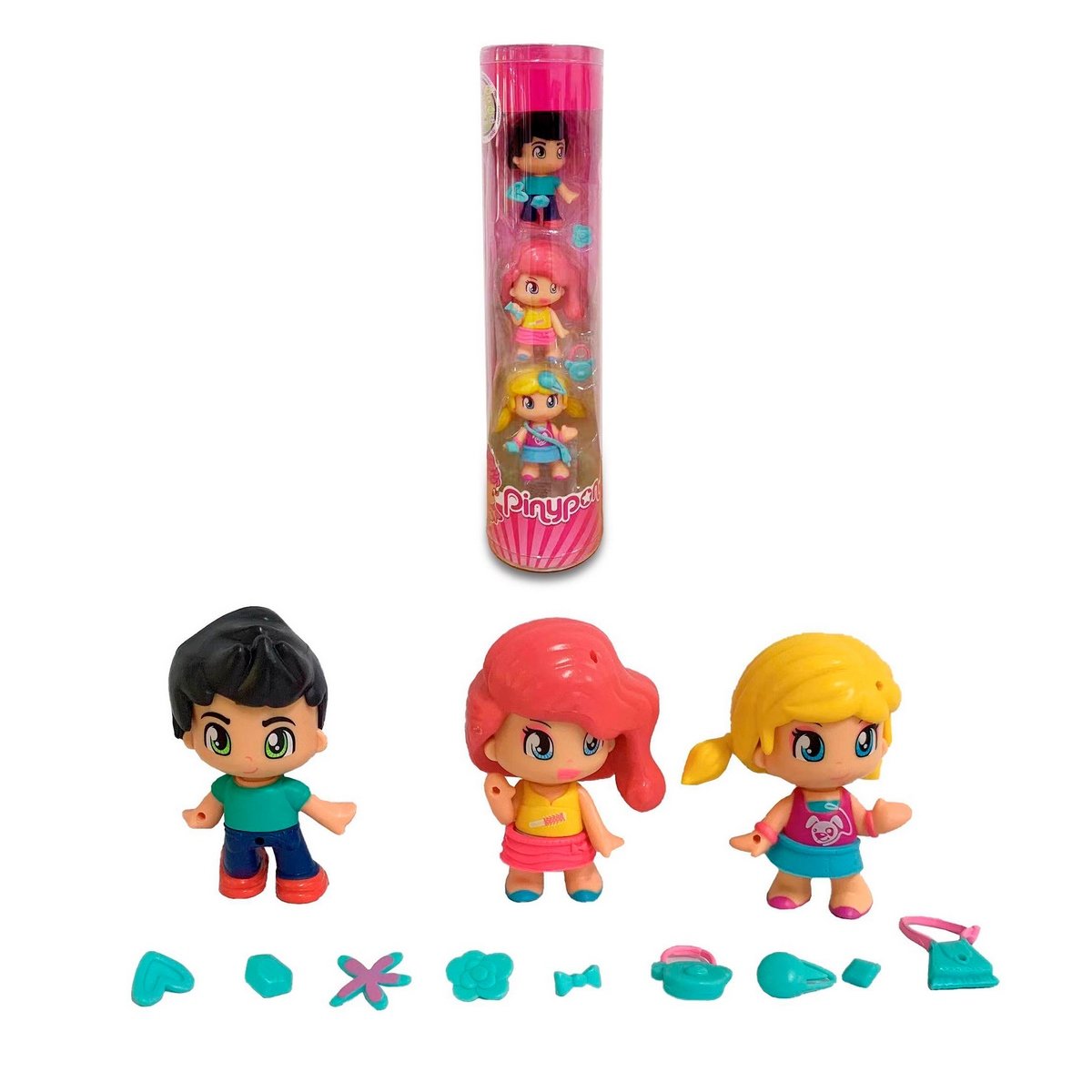 Pack 3 Muñecas En Tubo Pinypon - Cabello Negro