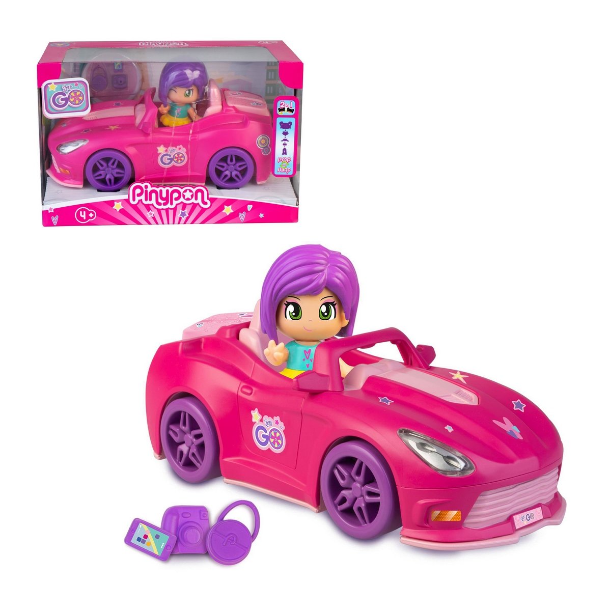 Muñeca De 8 Cm Con Vehiculo Vamos De Pinypon - Auto Rosado